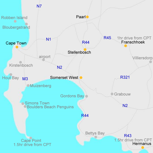Out in Africa Franschhoek winelands map