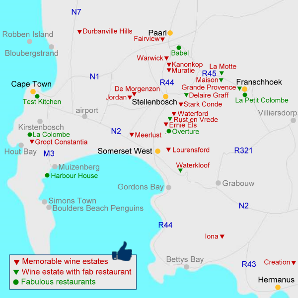 Out in Africa Franschhoek winelands map